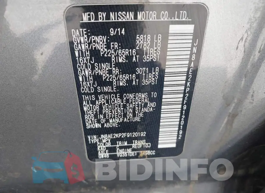 JN8AE2KP2F9120192 Photo# 9