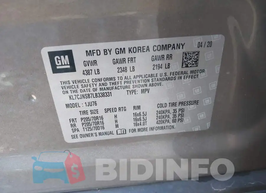 KL7CJNSB7LB338331 Photo# 9