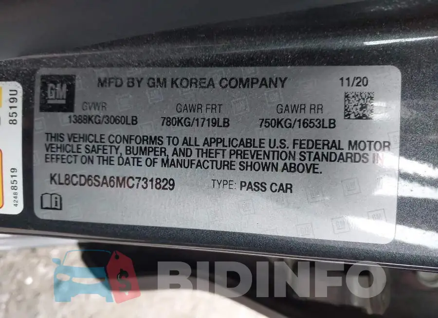 KL8CD6SA6MC731829 Photo# 9