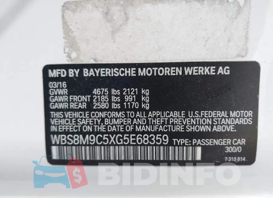 WBS8M9C5XG5E68359 Photo# 9