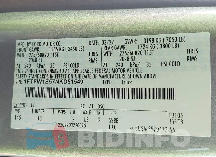 1FTFW1E57NKD51549 Photo# 9