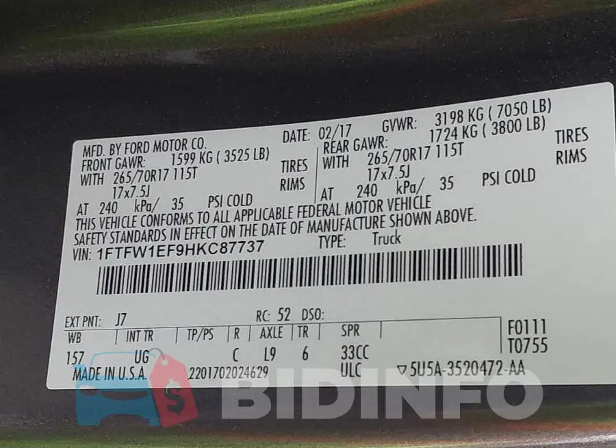 1FTFW1EF9HKC87737 Photo# 9