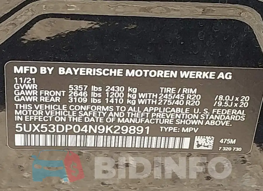 5UX53DP04N9K29891 Photo# 9