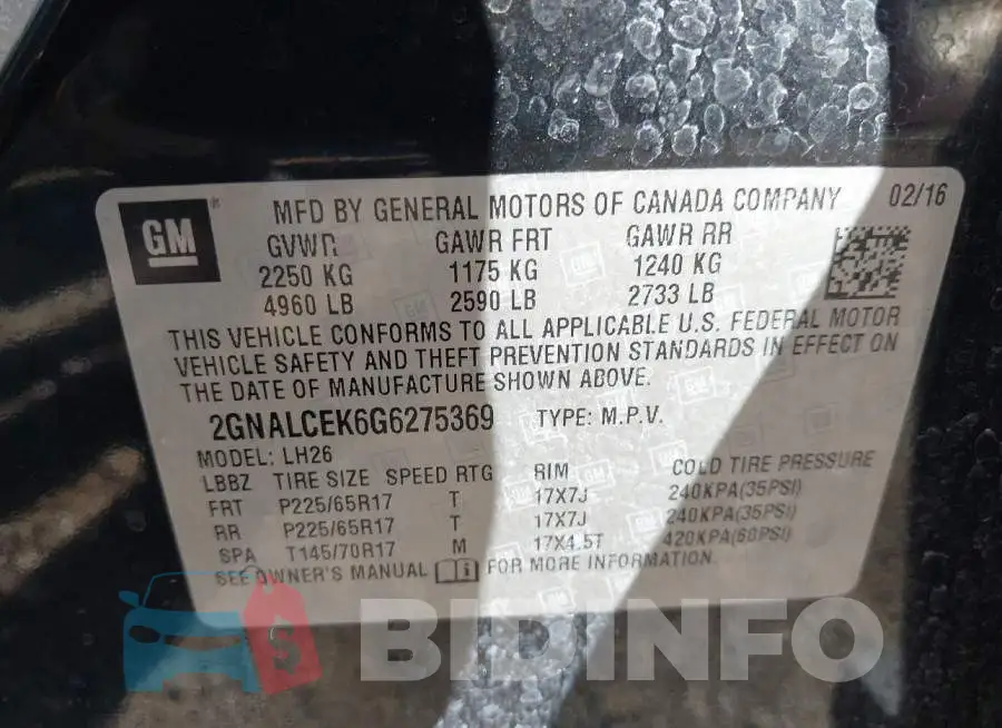 2GNALCEK6G6275369 Photo# 9