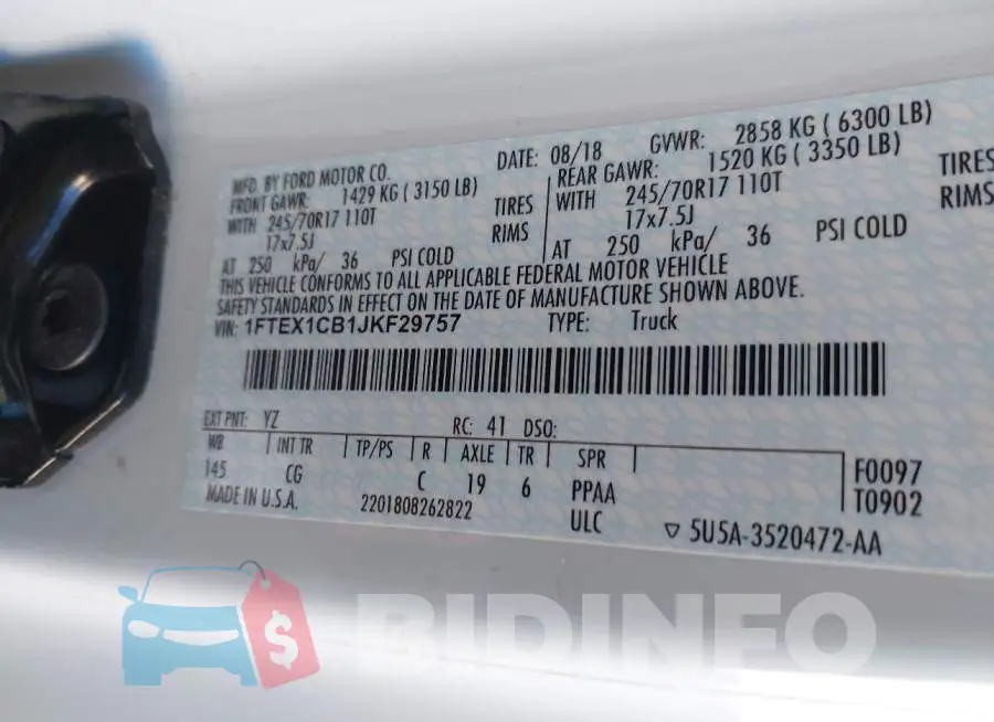 1FTEX1CB1JKF29757 Photo# 9