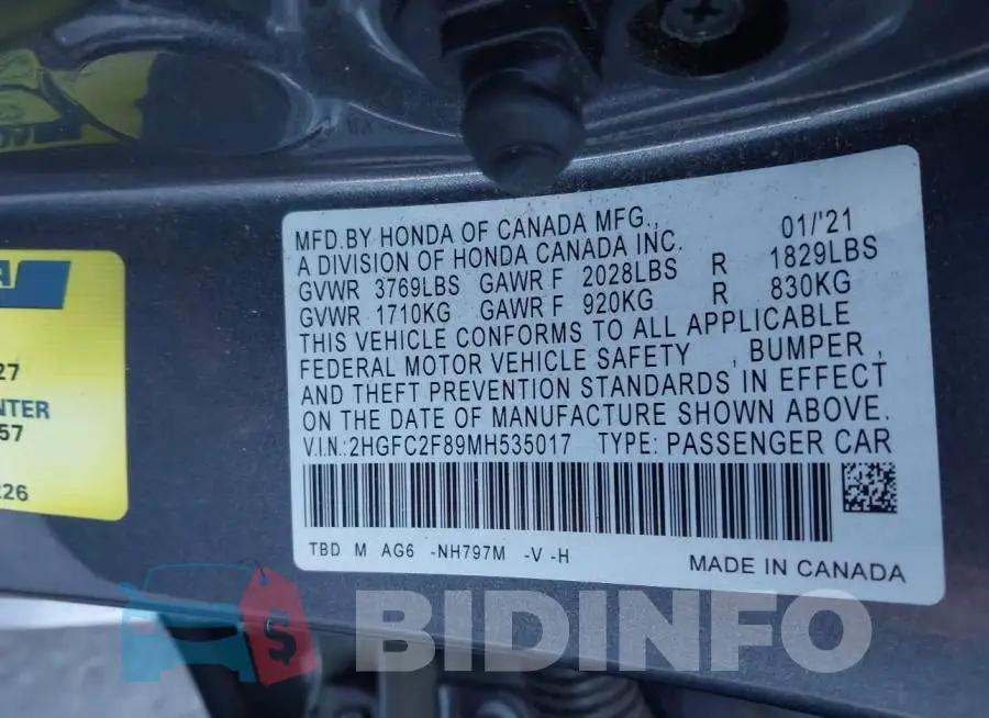 2HGFC2F89MH535017 Photo# 9