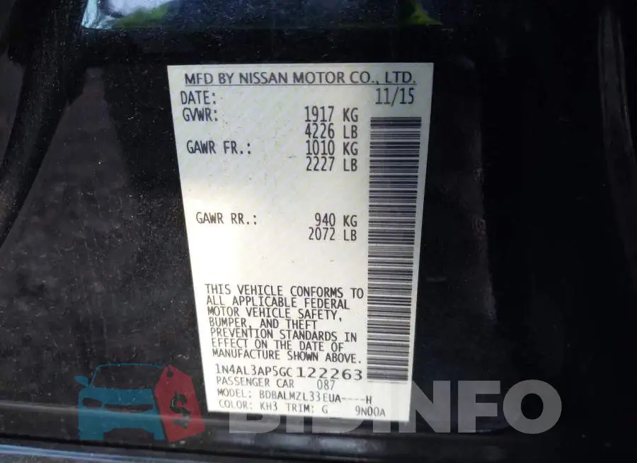 1N4AL3AP5GC122263 Photo# 9