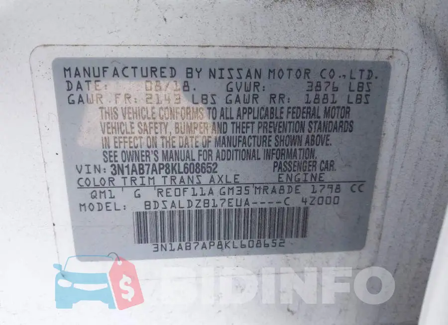 3N1AB7AP8KL608652 Photo# 9