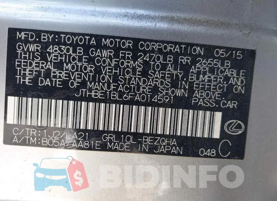 JTHBE1BL6FA014591 Photo# 9