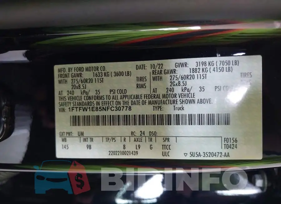 1FTFW1E85NFC30778 Photo# 9