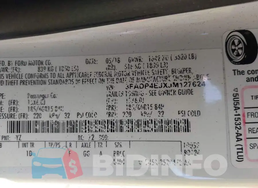 3FADP4EJXJM127624 Photo# 9