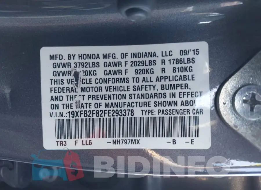 19XFB2F82FE293378 Photo# 9