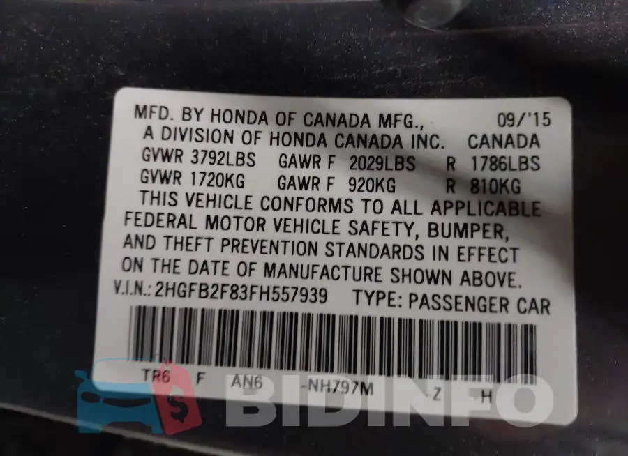 2HGFB2F83FH557939 Photo# 9