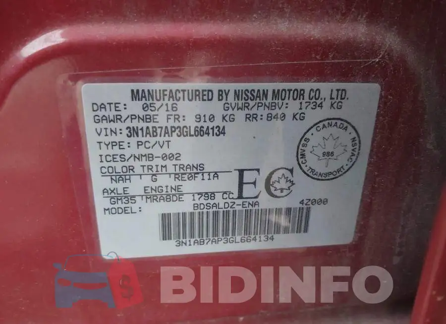 3N1AB7AP3GL664134 Photo# 9
