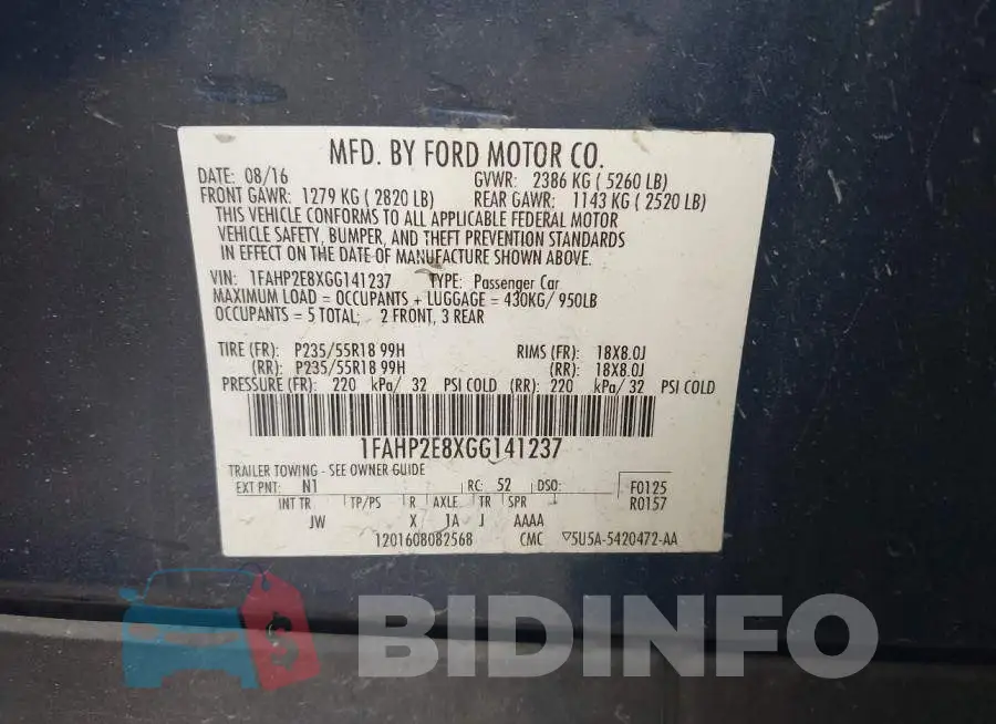 1FAHP2E8XGG141237 Photo# 9
