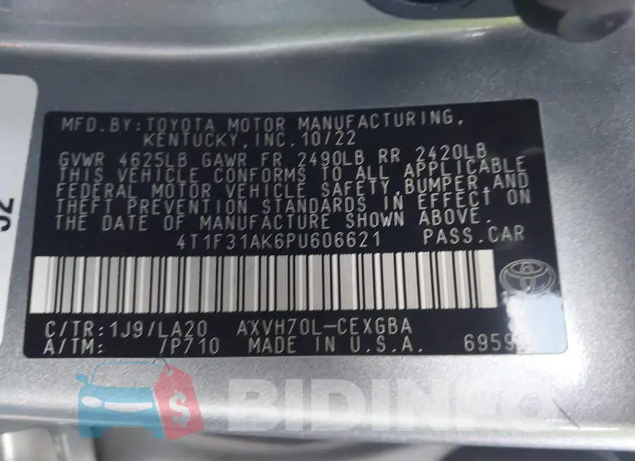 4T1F31AK6PU606621 Photo# 9