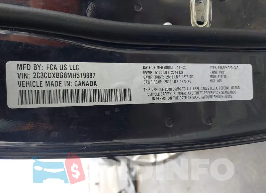 2C3CDXBG8MH519887 Photo# 9