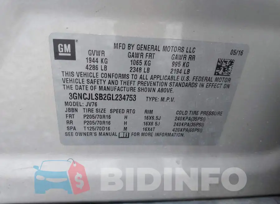3GNCJLSB2GL234753 Photo# 9