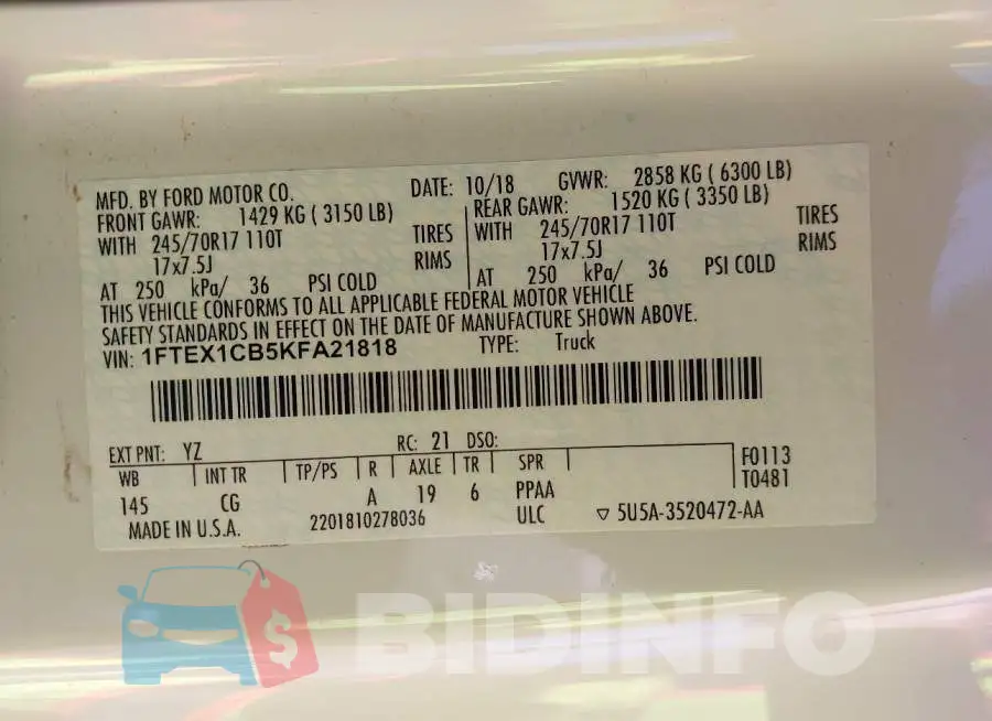 1FTEX1CB5KFA21818 Photo# 9