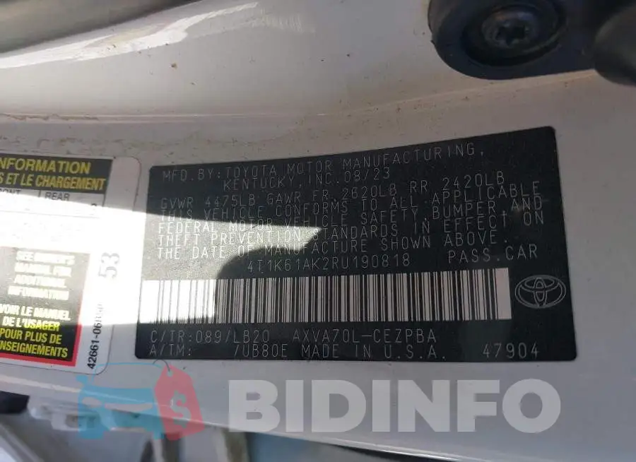 4T1K61AK2RU190818 Photo# 9