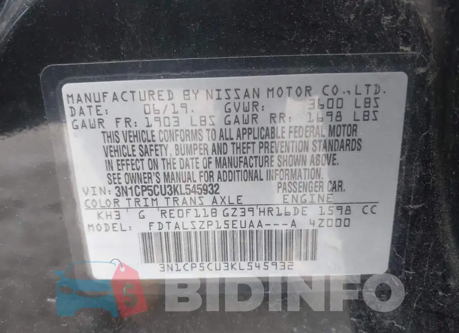 3N1CP5CU3KL545932 Photo# 9