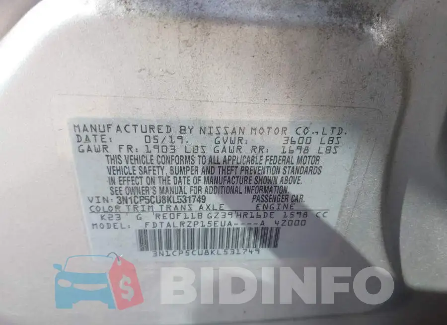 3N1CP5CU8KL531749 Photo# 9