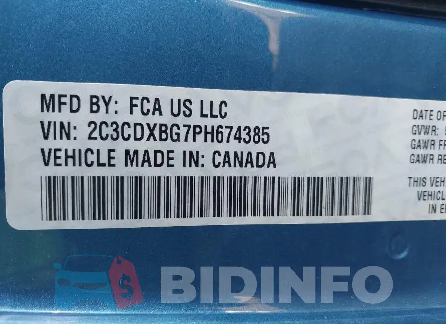 2C3CDXBG7PH674385 Photo# 9