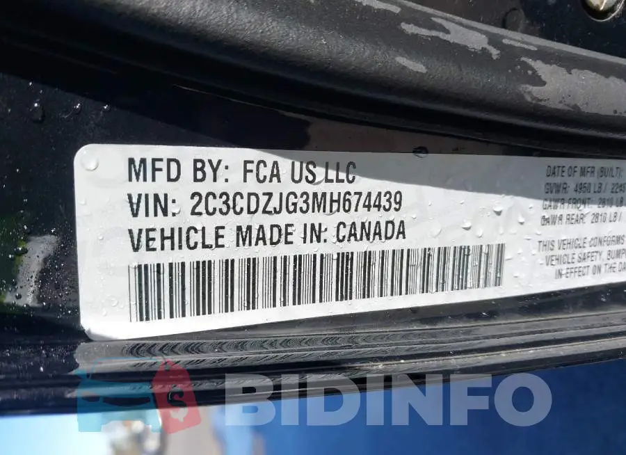 2C3CDZJG3MH674439 Photo# 9