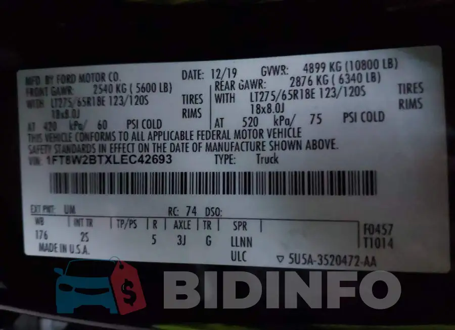 1FT8W2BTXLEC42693 Photo# 8