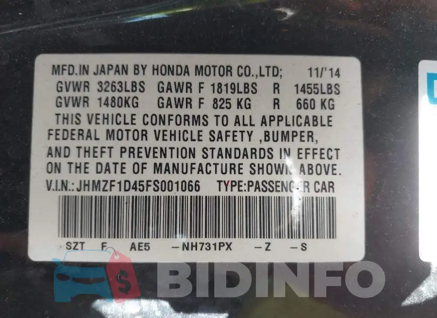 JHMZF1D45FS001066 Photo# 9
