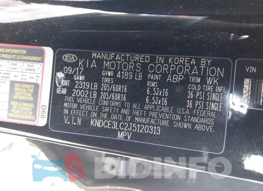 KNDCE3LC2J5120313 Photo# 9