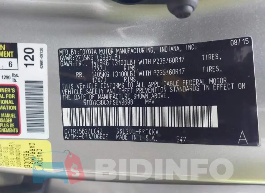 5TDYK3DCXFS649698 Photo# 9