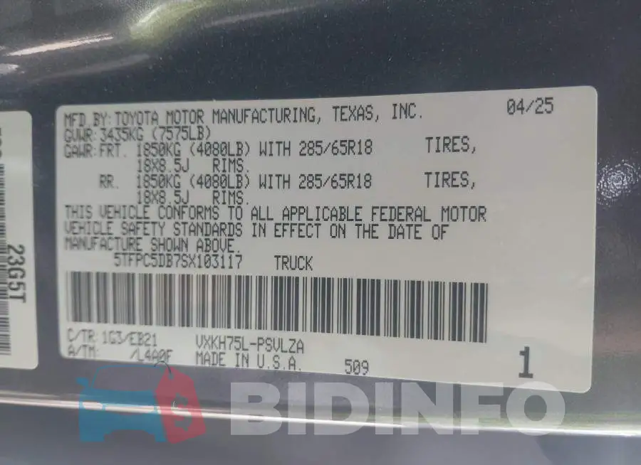 5TFPC5DB7SX103117 Photo# 9