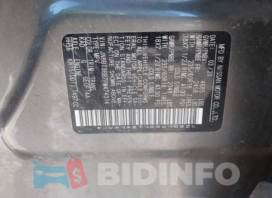 JN8BT3BB7PW474314 Photo# 9