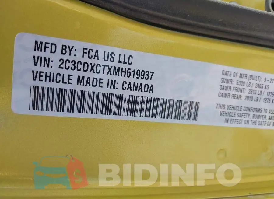 2C3CDXCTXMH619937 Photo# 9