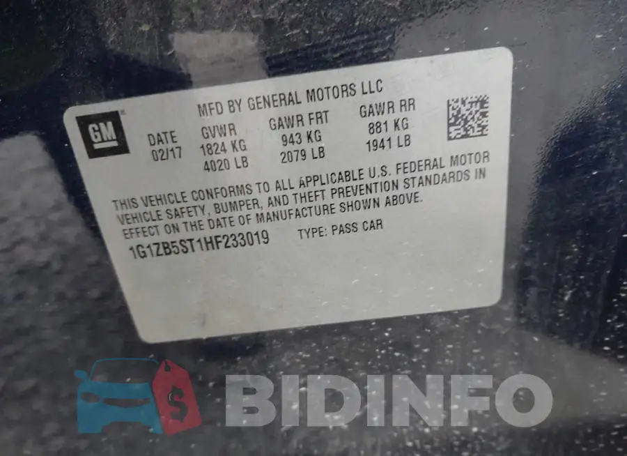 1G1ZB5ST1HF233019 Photo# 9