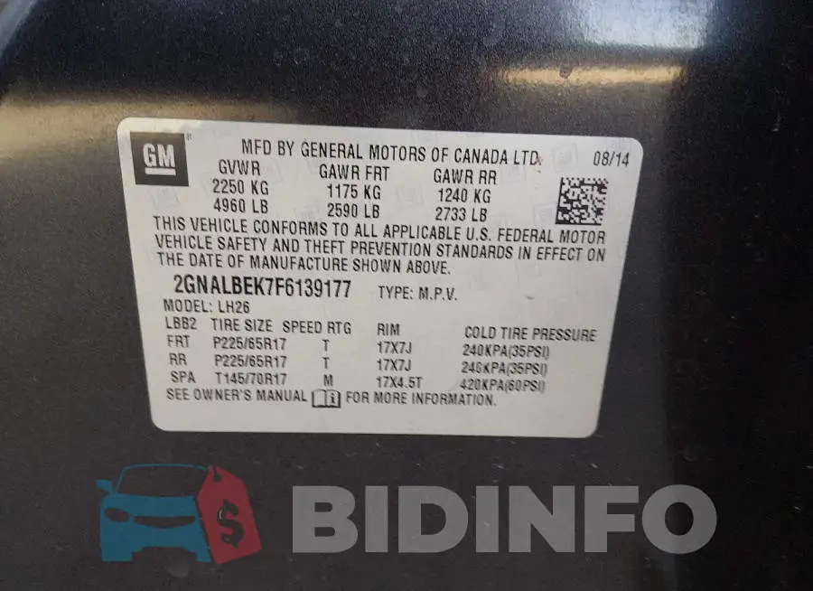 2GNALBEK7F6139177 Photo# 9