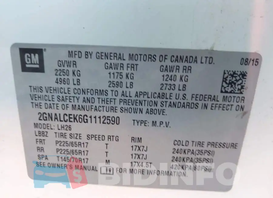 2GNALCEK6G1112590 Photo# 9
