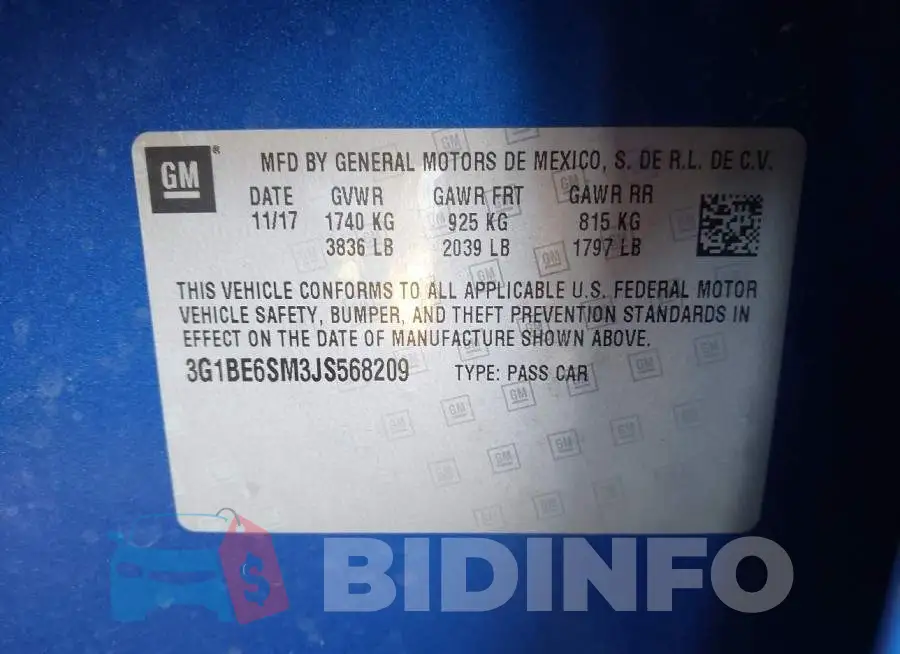 3G1BE6SM3JS568209 Photo# 9
