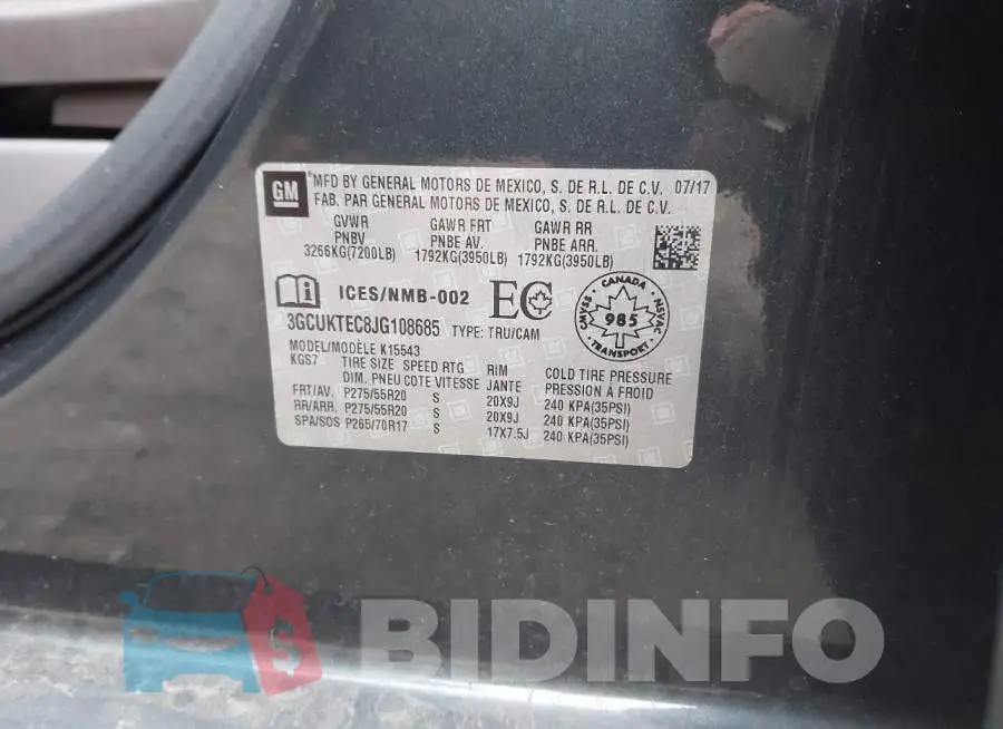 3GCUKTEC8JG108685 Photo# 9