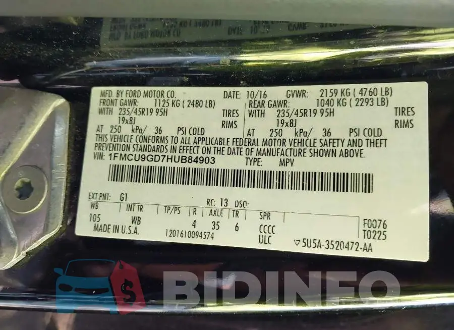 1FMCU9GD7HUB84903 Photo# 9