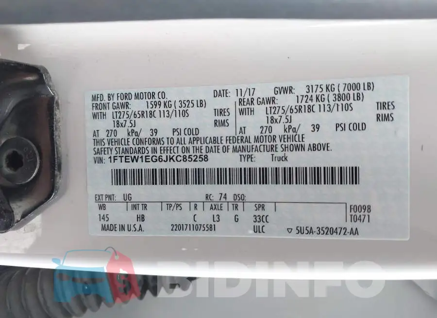 1FTEW1EG6JKC85258 Photo# 9