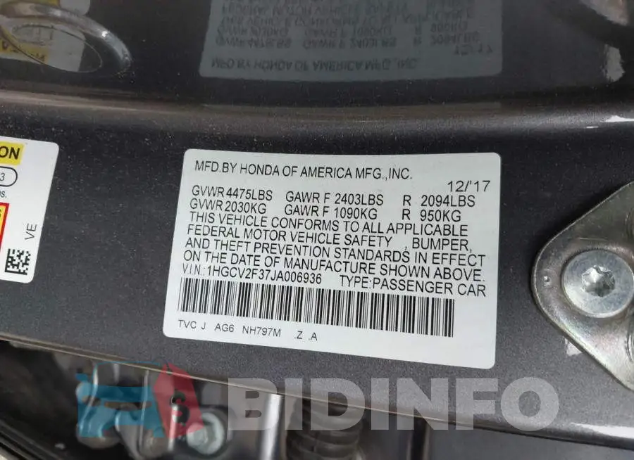 1HGCV2F37JA006936 Photo# 9