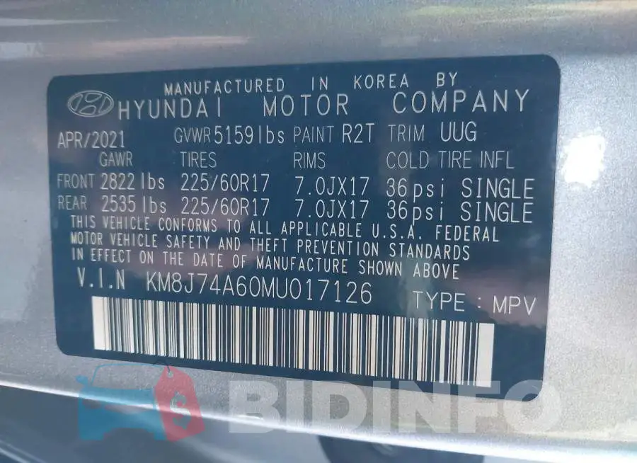 KM8J74A60MU017126 Photo# 9