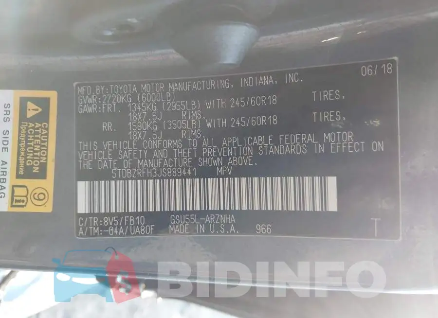 5TDBZRFH3JS889441 Photo# 9