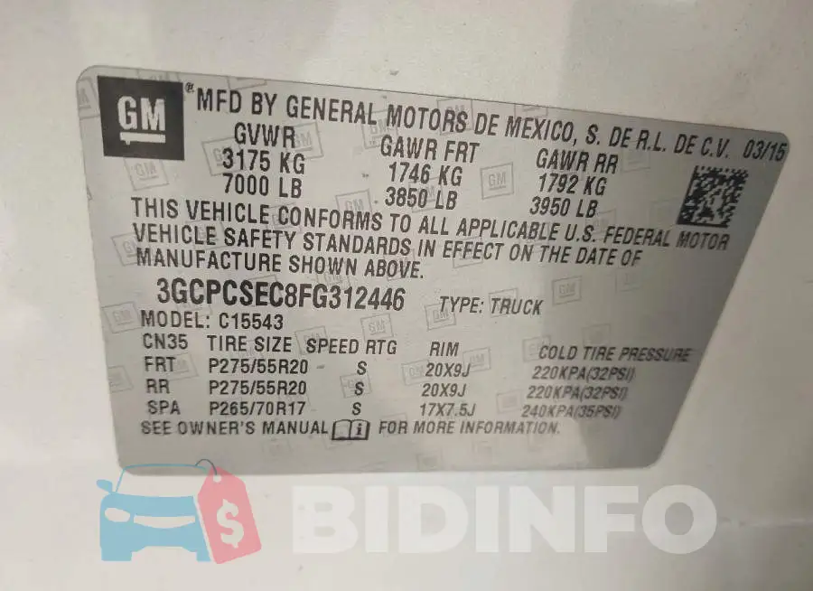 3GCPCSEC8FG312446 Photo# 9