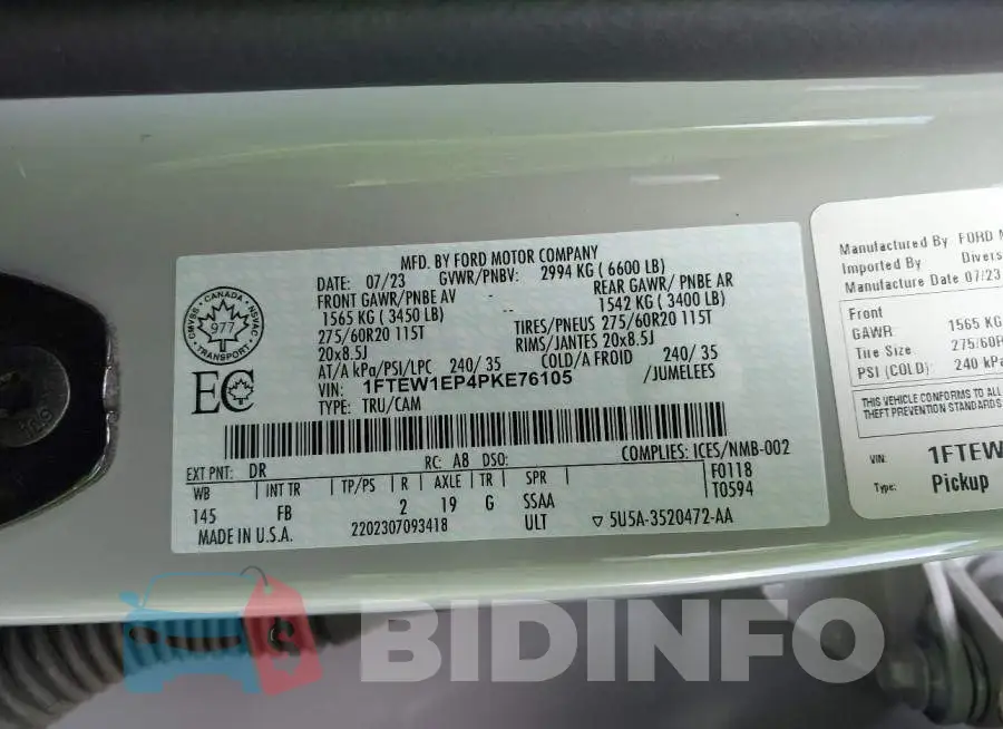 1FTEW1EP4PKE76105 Photo# 9