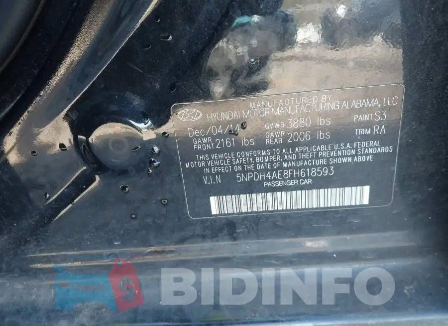 5NPDH4AE8FH618593 Photo# 9