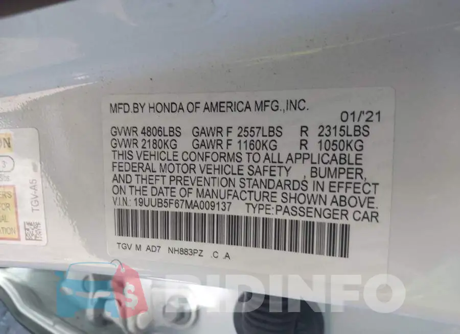 19UUB5F67MA009137 Photo# 9