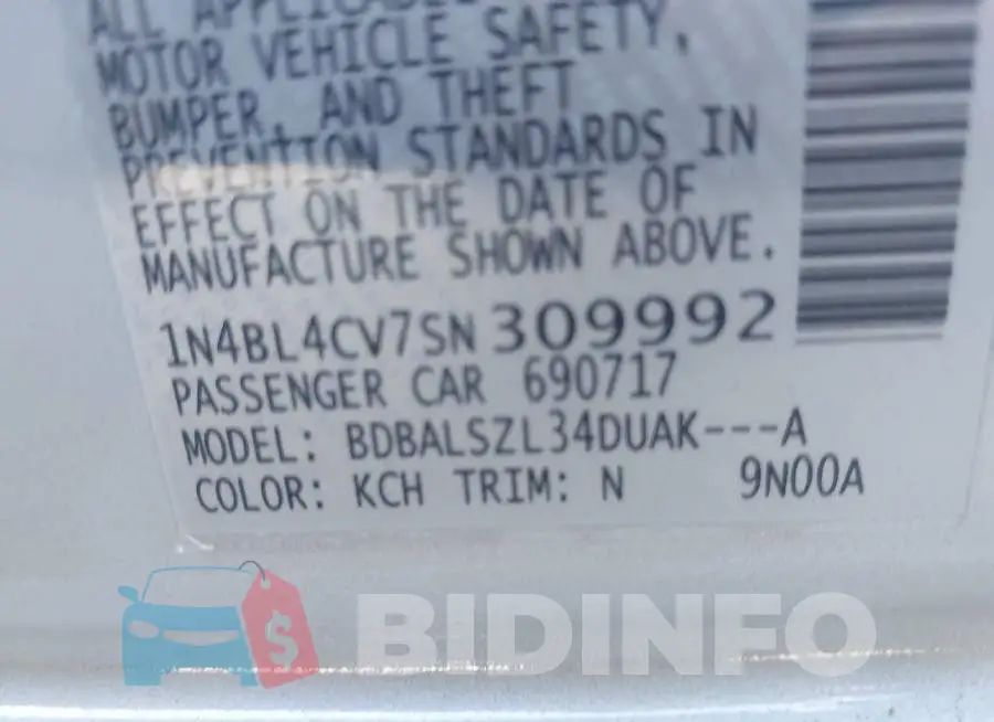 1N4BL4CV7SN309992 Photo# 9